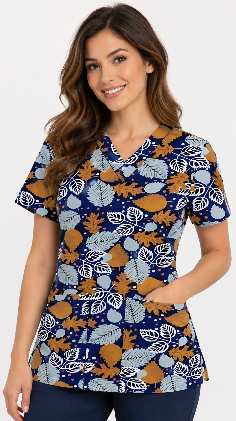 Autumn Leaves Scrub Top Print
