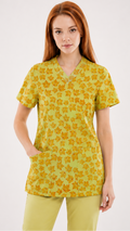 Autumn Maple Leaves Print Scrub Top Print
