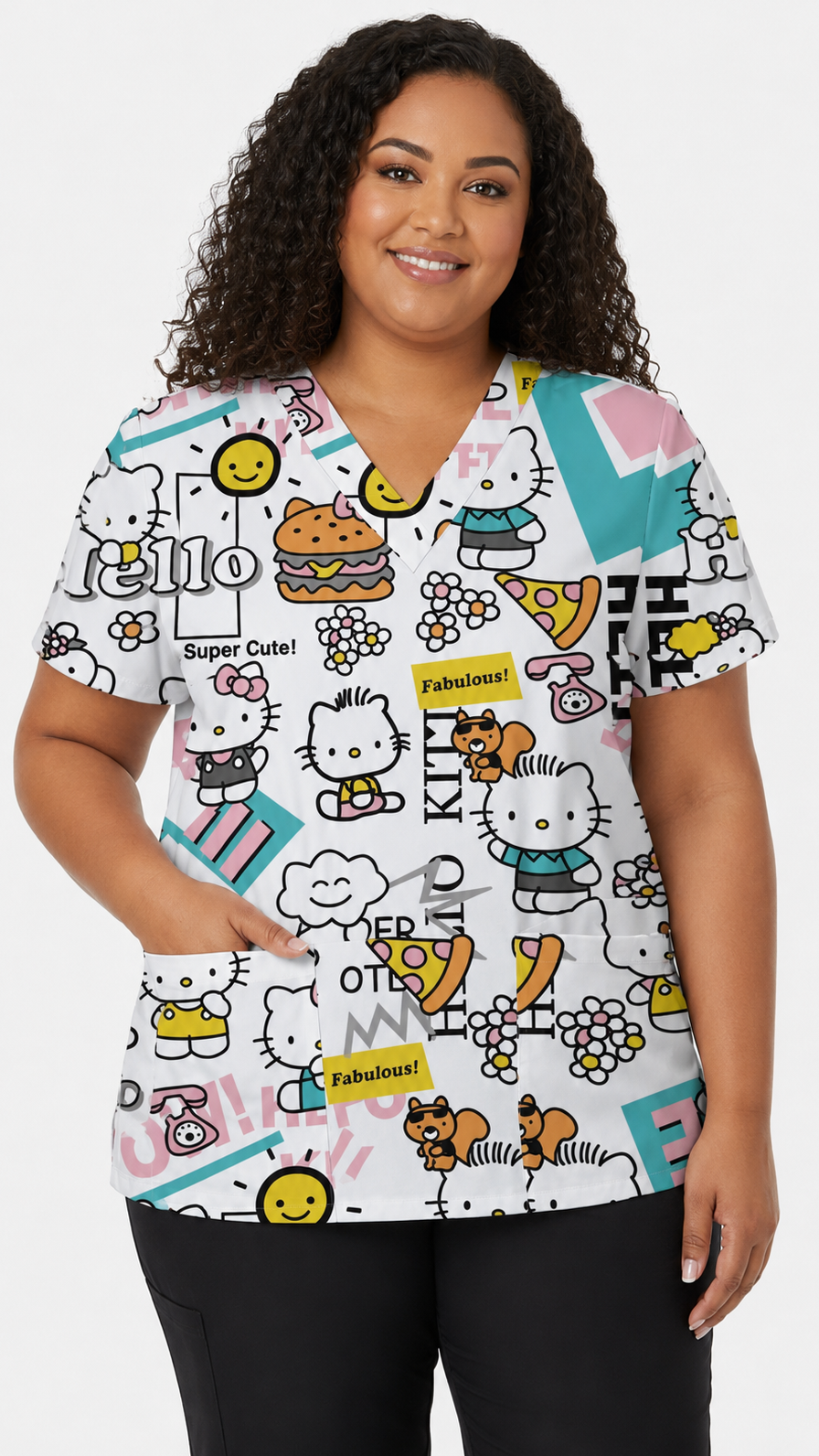 Hello Kitty Print Scrub Top
