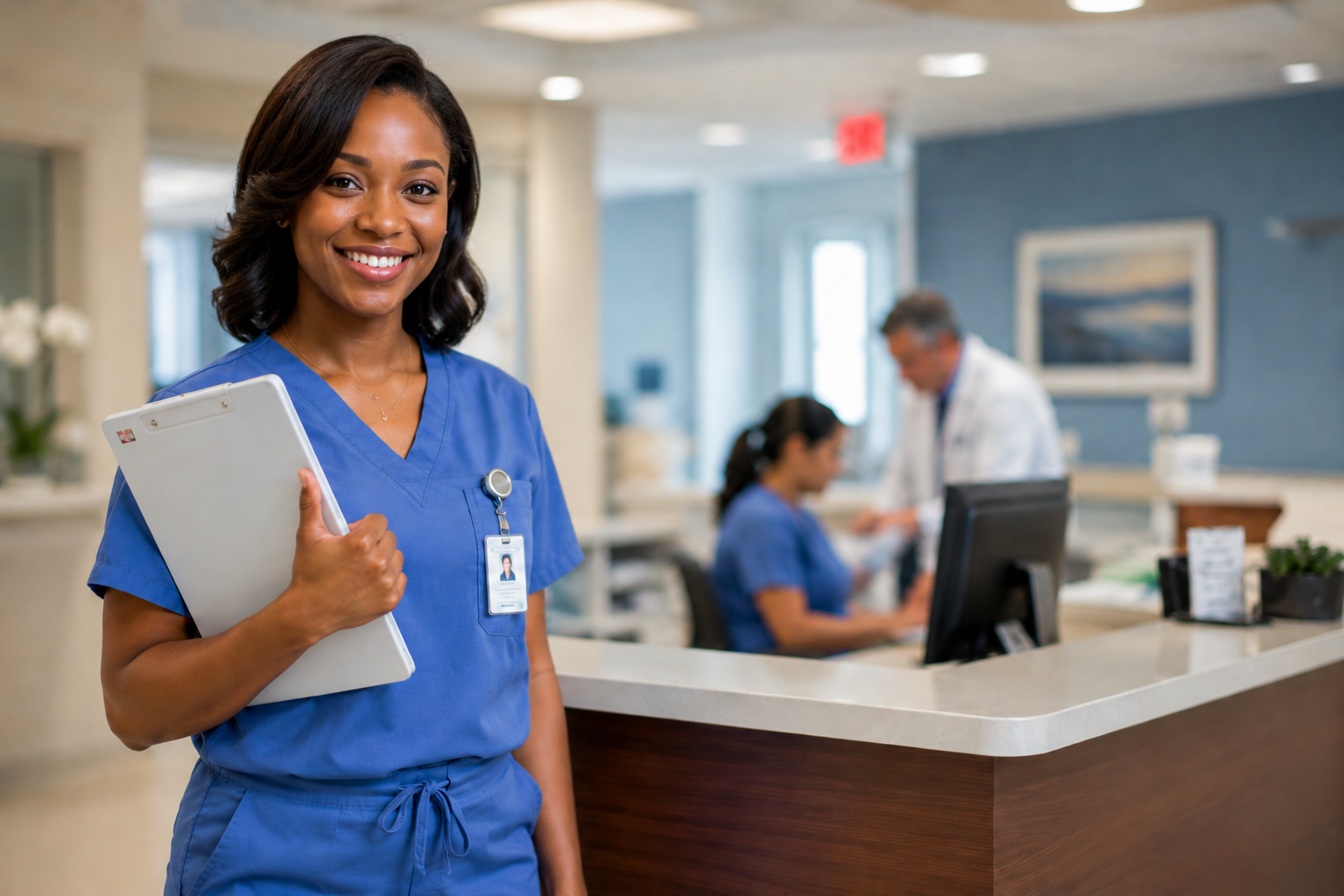 Medical professional wearing blue scrubs at Ted’s Medical Threads