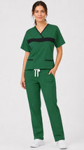 Women’s hunter green contrast trim scrub set with black trim