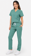 Women’s 3 pocket scrub set with V-neck top and drawstring scrub pants