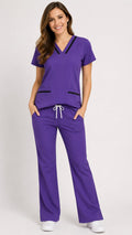 Women’s V-neck contrast scrub set with matching bootcut pants