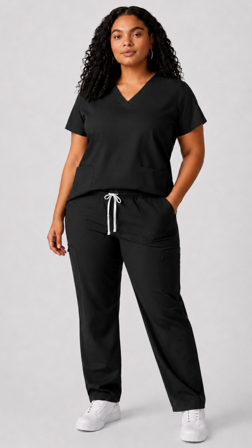 Women’s 7 pocket cargo scrub set with V-neck top and cargo scrub pants