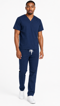 Unisex 6 pocket scrub set with V-neck top and elastic waist pants