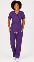 Women’s crossover double piping scrub set with matching scrub pants