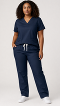 Women’s 4 pocket scrub set with V-neck top and elastic waist pants