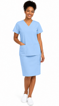Women’s 4 pocket scrub skirt set with V-neck top and cargo pocket skirt