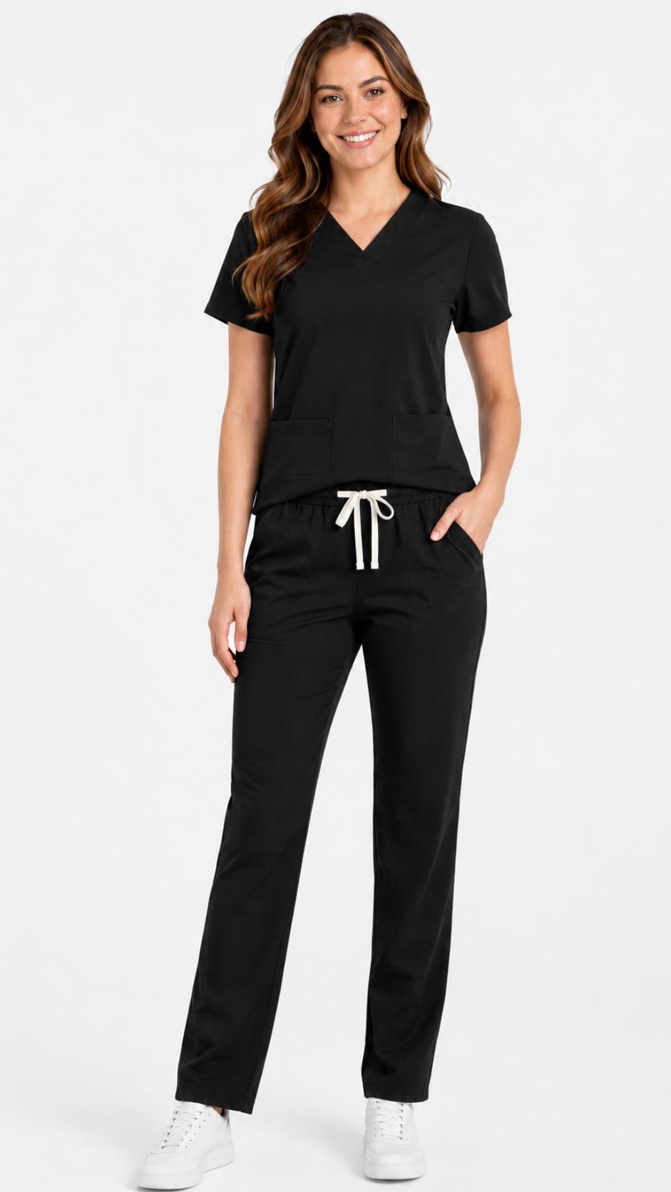 Unisex 4 pocket microfiber scrub set with V-neck top and elastic waist pants
