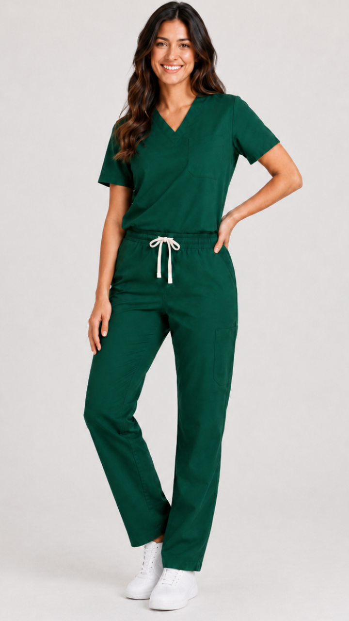 Unisex 4 pocket scrub set with V-neck top and elastic waist pants
