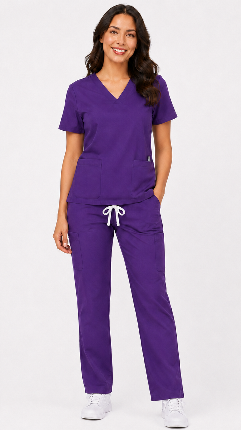 Women’s 4 pocket cargo scrub set with 2 cargo pockets and pencil slot