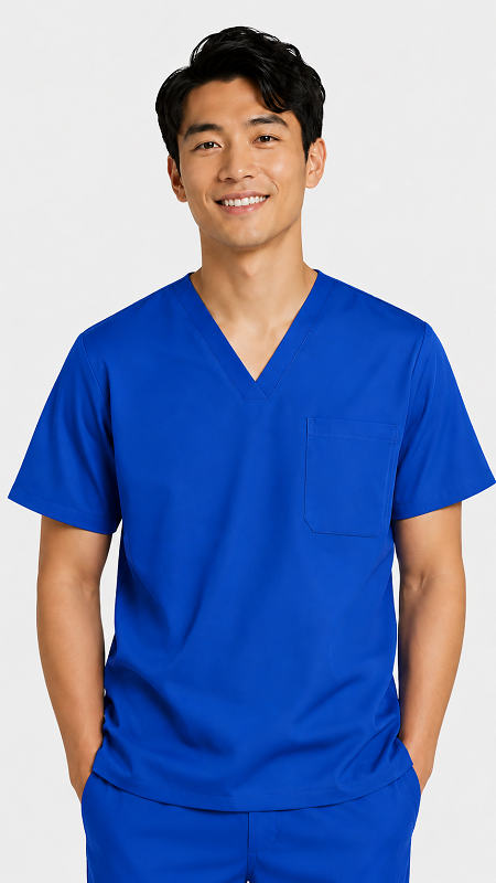 Unisex V-neck 1 chest pocket scrub top