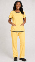 Women’s round neck border piping scrub set with stylish trim
