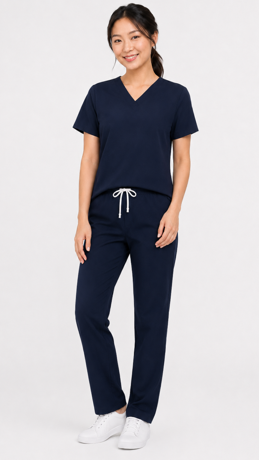 Unisex 1 pocket scrub set with V-neck top and drawstring scrub pants