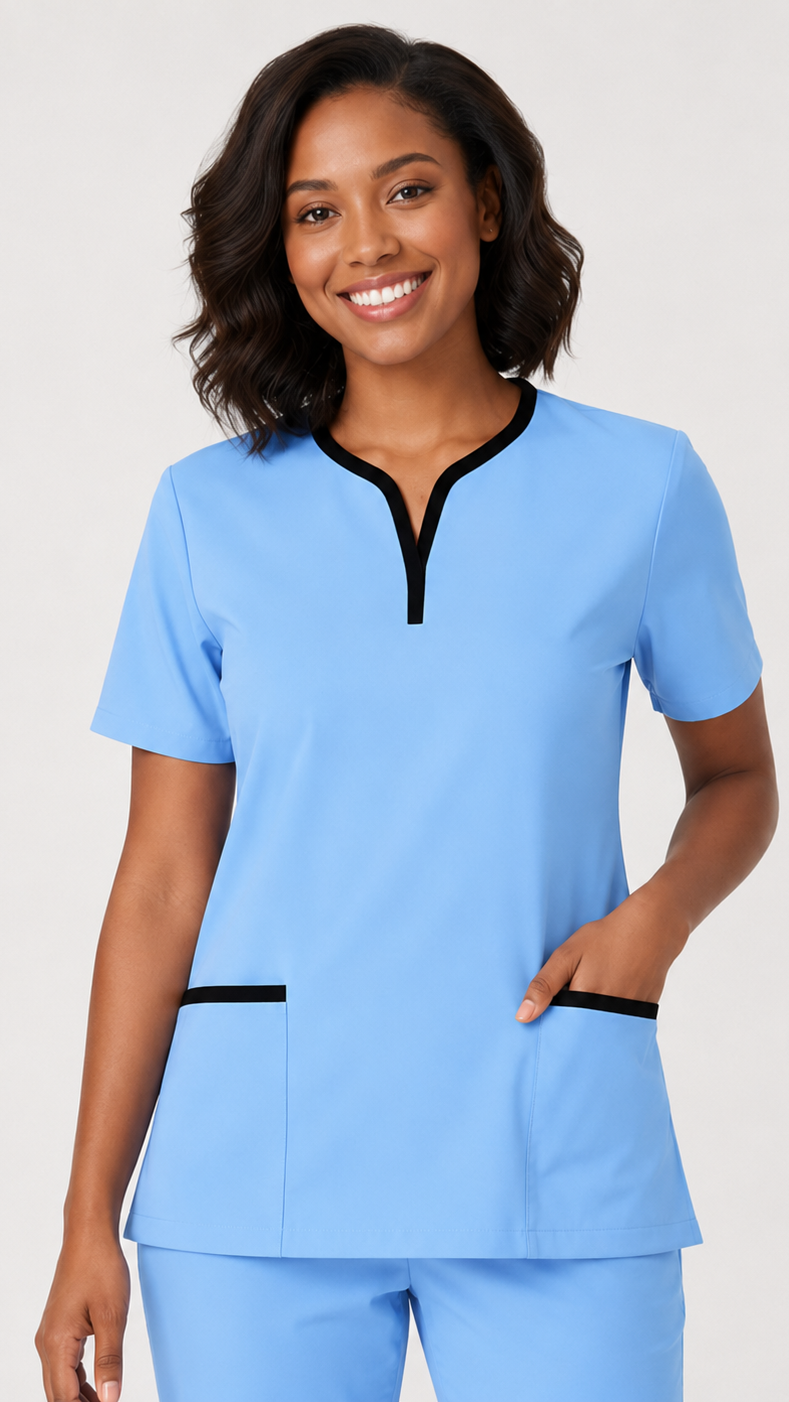 Women’s tunic style scrub top with two front patch pockets