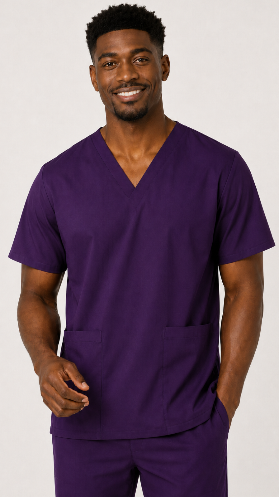 Unisex V-neck 2 pocket scrub top with two front patch pockets