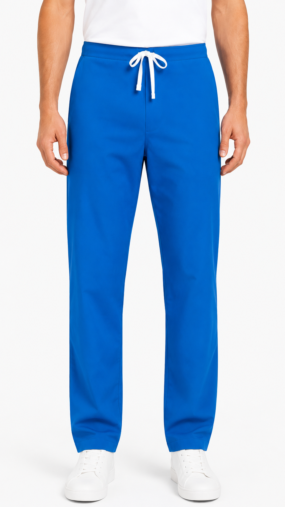 Unisex 1 pocket scrub pants with twill white drawstring