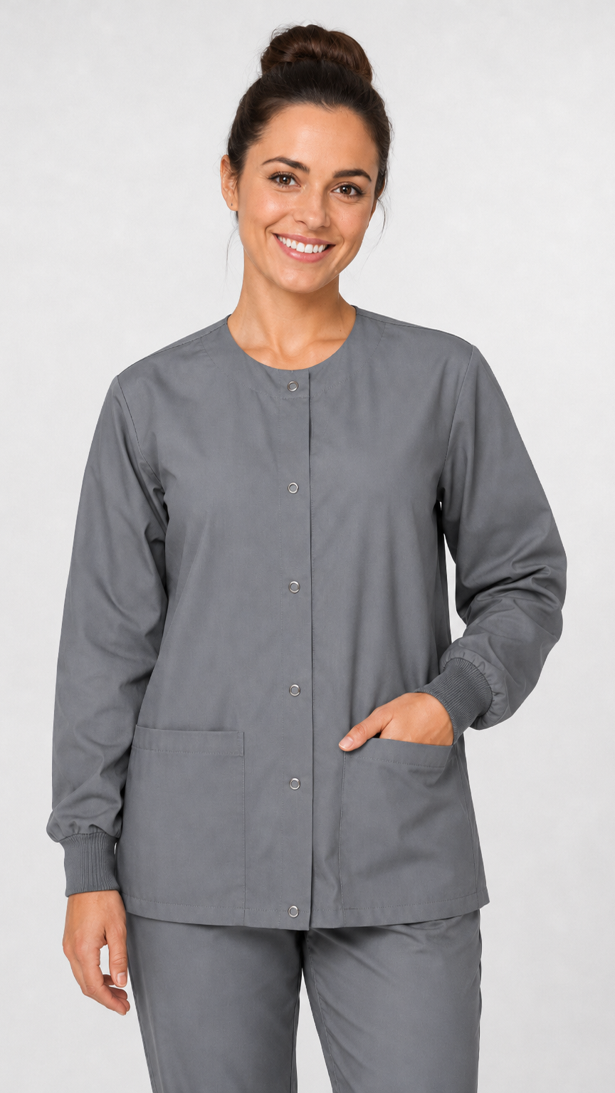 Unisex microfiber warm-up scrub jacket with front snap buttons