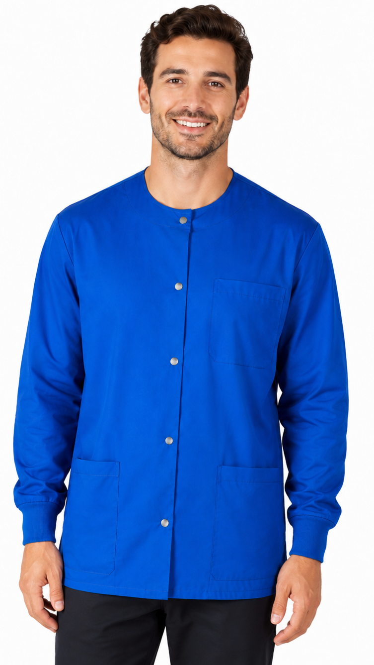 Unisex 3 pocket warm-up scrub jacket with front snap buttons