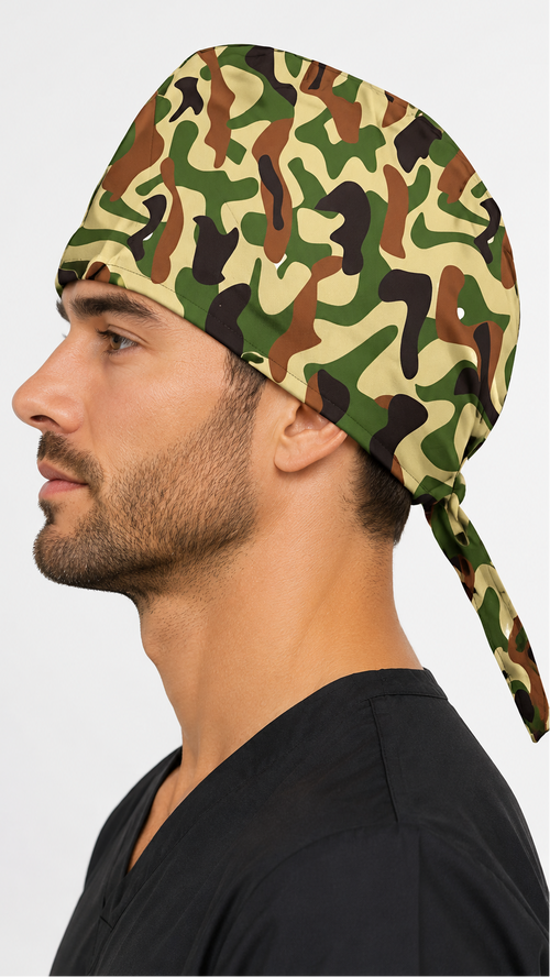 Camouflage print unisex back tie scrub cap