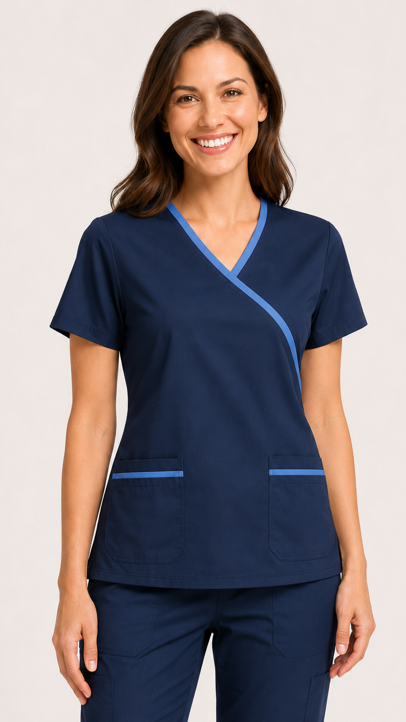 Women’s crossover scrub top with two front patch pockets