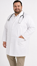Plus size unisex white 3 pocket lab coat with plastic buttons