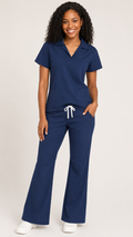 Women’s collared scrub set with flare leg pants