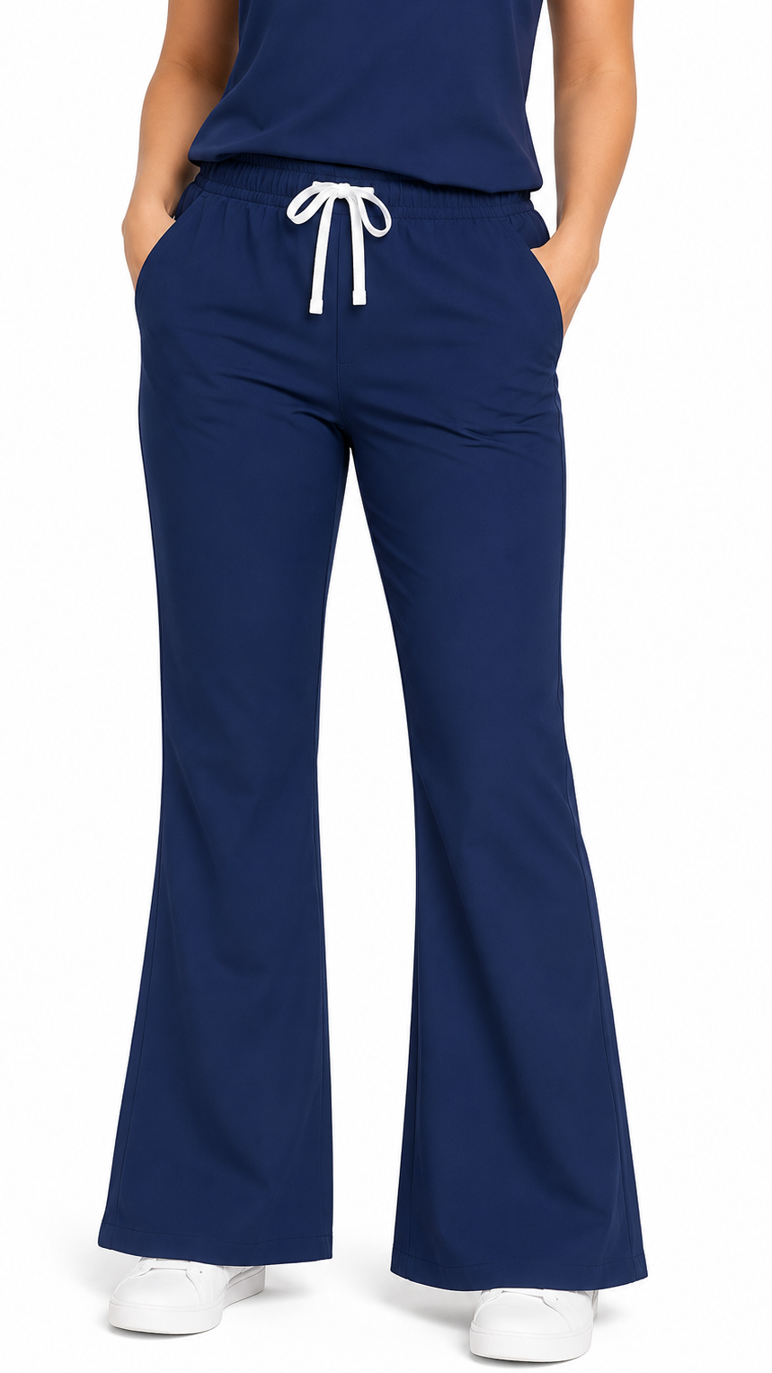 Women’s flare leg scrub pants with elastic waist and drawstring