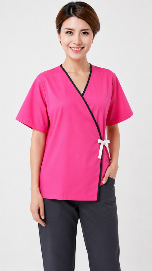 Front open cloth mammography exam gown with kimono-style closure