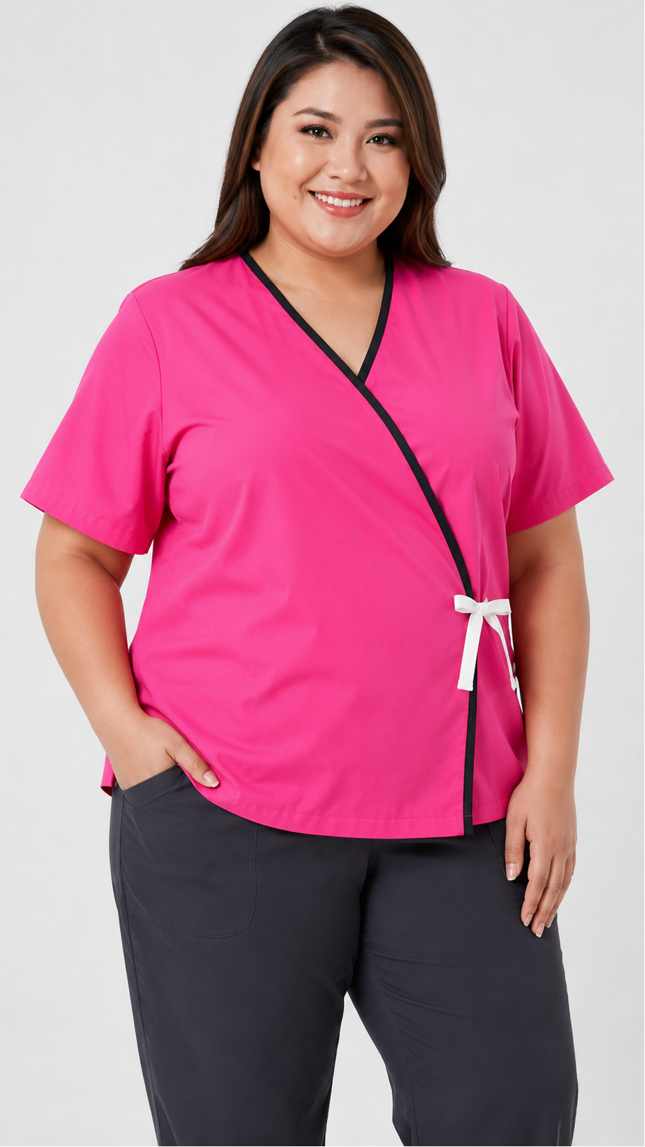 Plus size front open cloth mammography exam gown with kimono-style closure