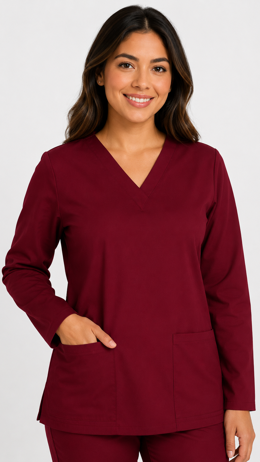 Unisex long sleeve scrub top with two front pockets
