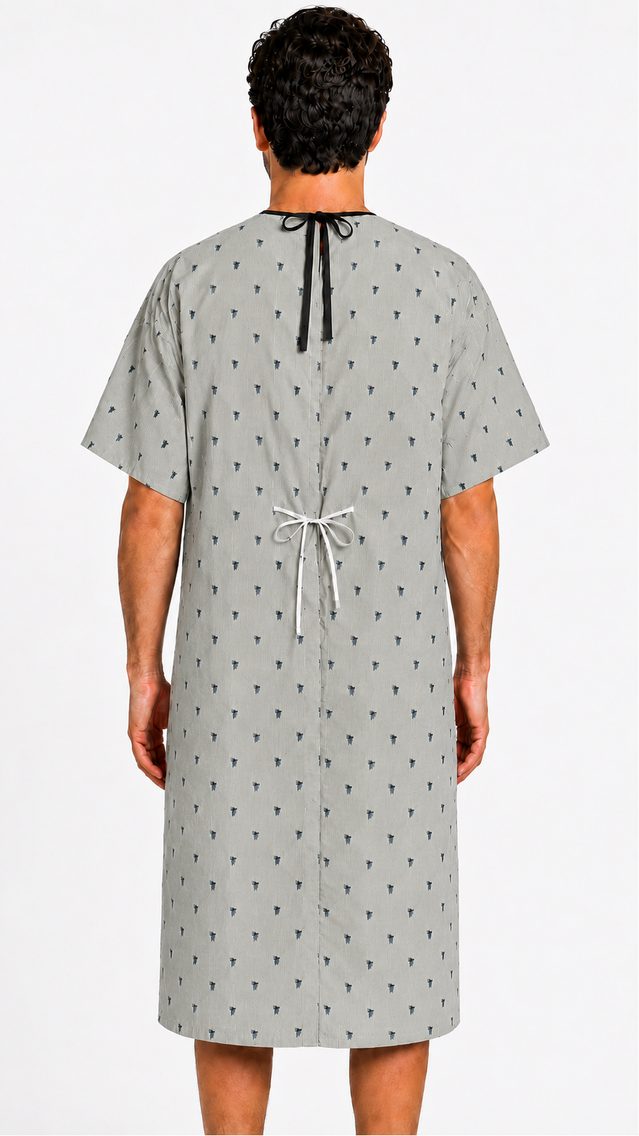 Classic leaf print patient exam gown with one chest pocket back view