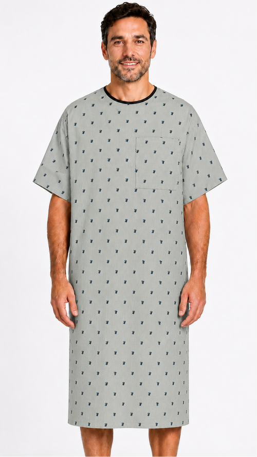 Classic leaf print patient exam gown with one chest pocket
