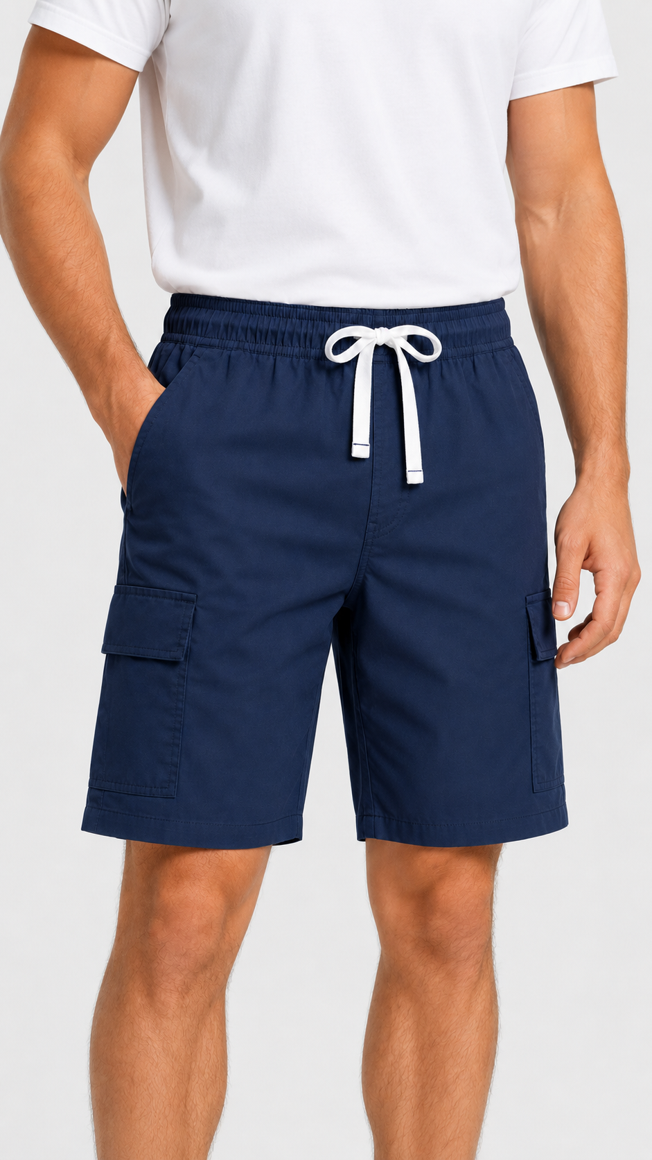 Unisex cargo scrub shorts with elastic waist and drawstring 1500