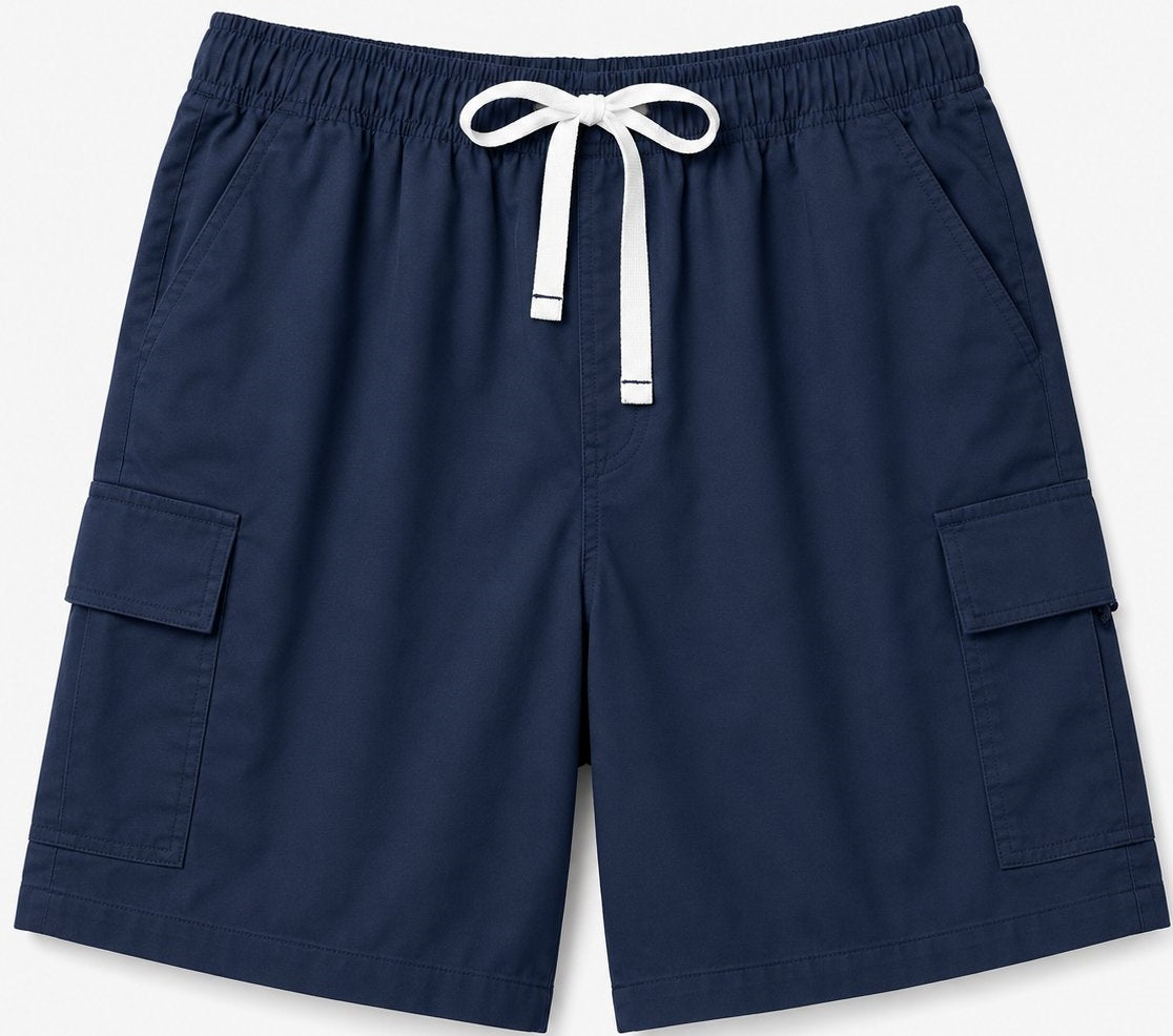 Unisex cargo scrub shorts with elastic waist and drawstring