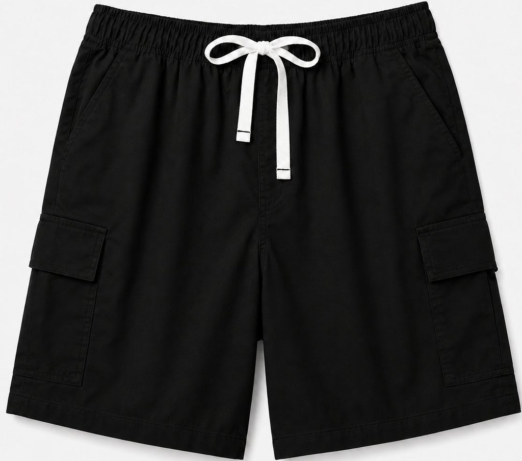 Unisex spandex stretch cargo scrub shorts with elastic waist and drawstring