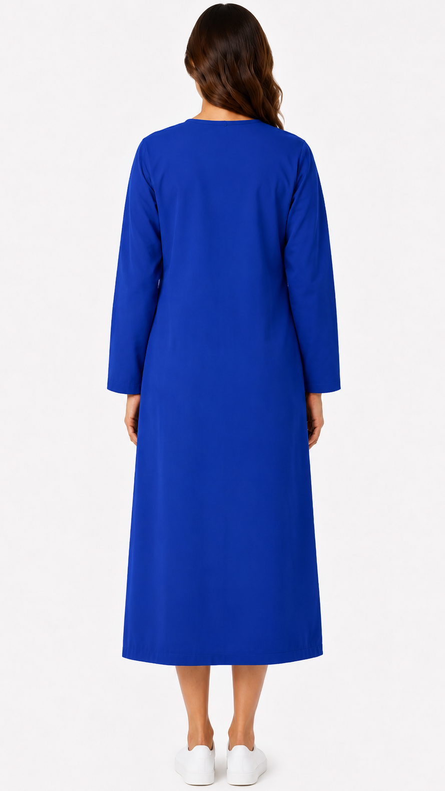 Long sleeve cloth patient exam gown with front tie closure back view