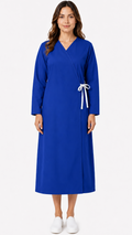 Long sleeve cloth patient exam gown with front tie closure