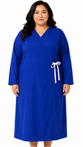 Plus size long sleeve cloth patient exam gown with front tie closure