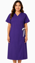 Short sleeve cloth patient exam gown with front opening tie closure