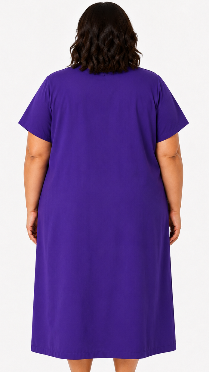 Plus size short sleeve cloth patient exam gown with front opening tie closure back view