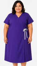 Plus size short sleeve cloth patient exam gown with front opening tie closure