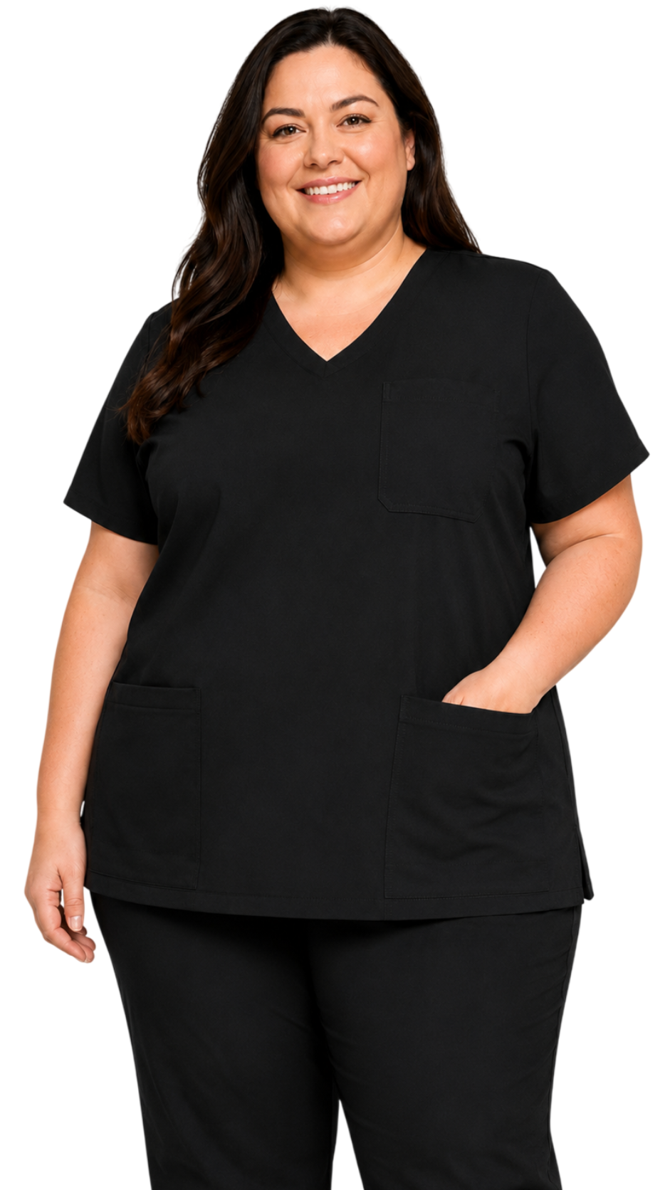 Plus size unisex 3 pocket scrub top with chest pocket and front patch pockets