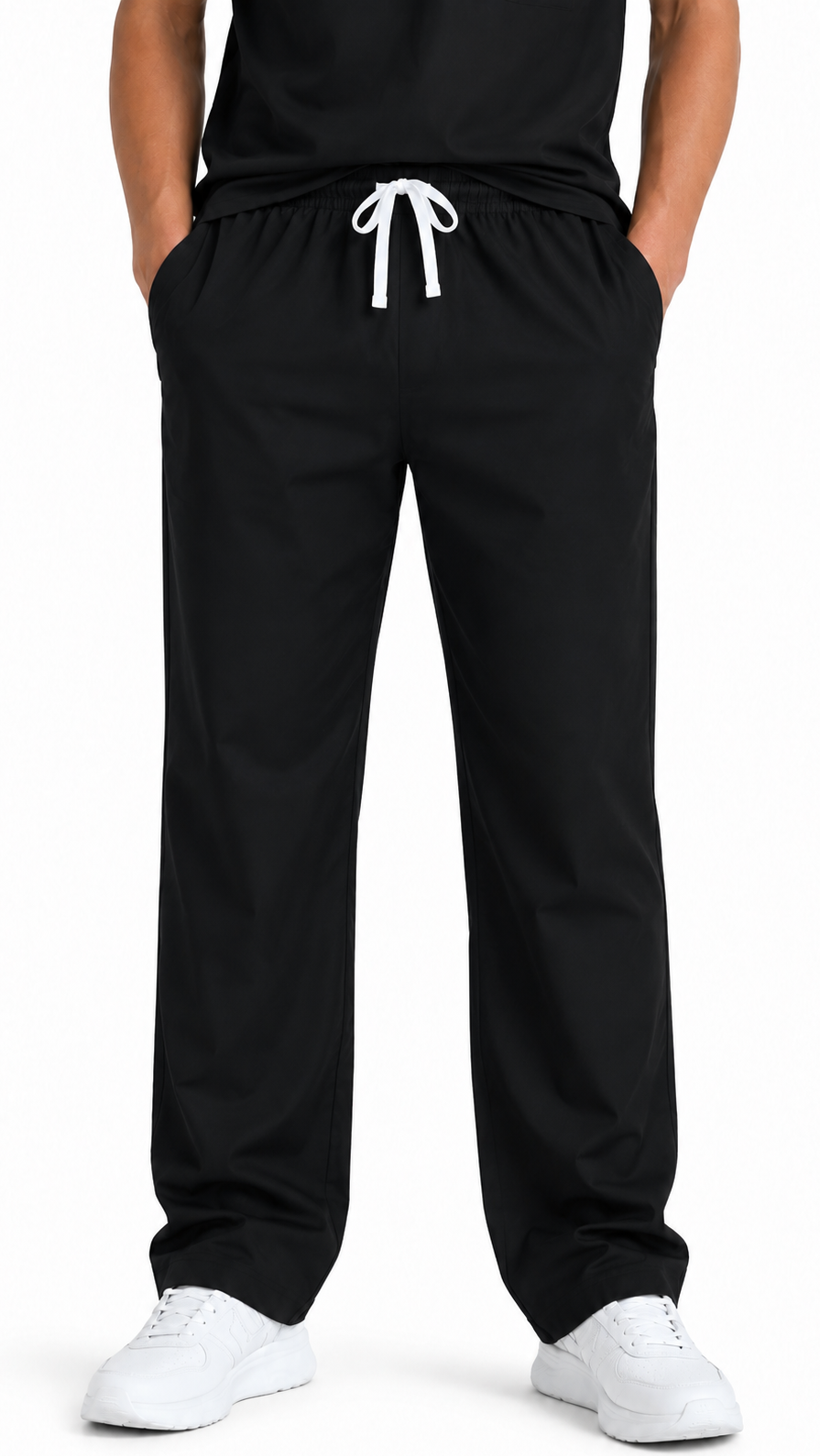 Unisex spandex stretch fabric scrub pants with elastic waist and drawstring