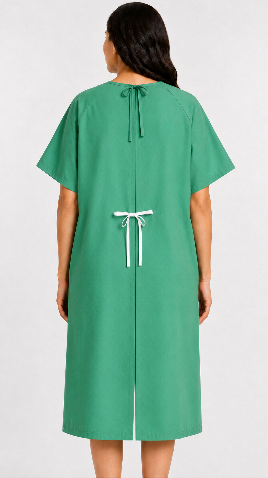 Short sleeve cloth patient exam gown with two back ties view