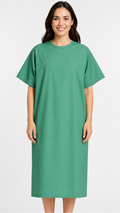 Short sleeve cloth patient exam gown with two back ties