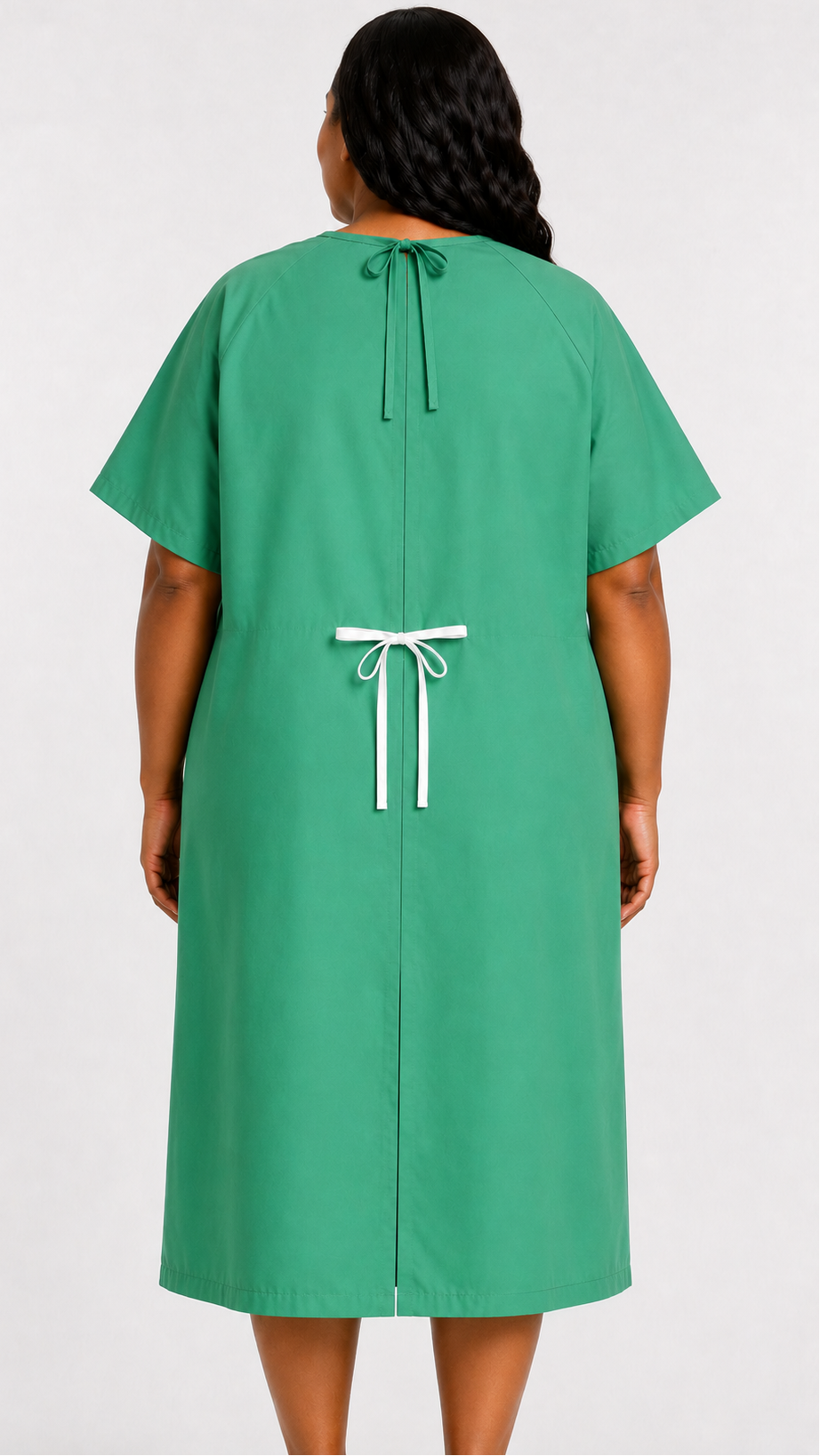 Plus size short sleeve cloth patient exam gown with two back ties back view
