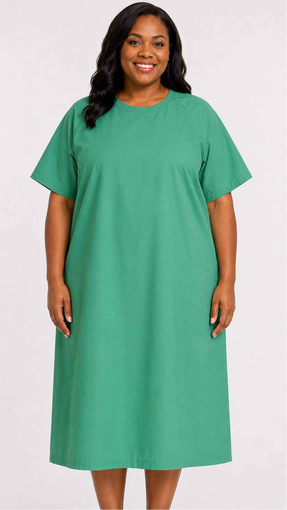 Plus size short sleeve cloth patient exam gown with two back ties