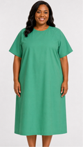 Plus size short sleeve cloth patient exam gown with two back ties