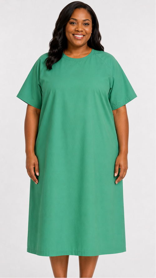 Plus size short sleeve cloth patient exam gown with two back ties